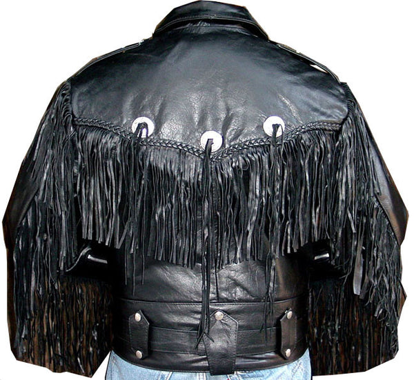 Beltless Fringed Leather Motorcycle Jacket #M400FB